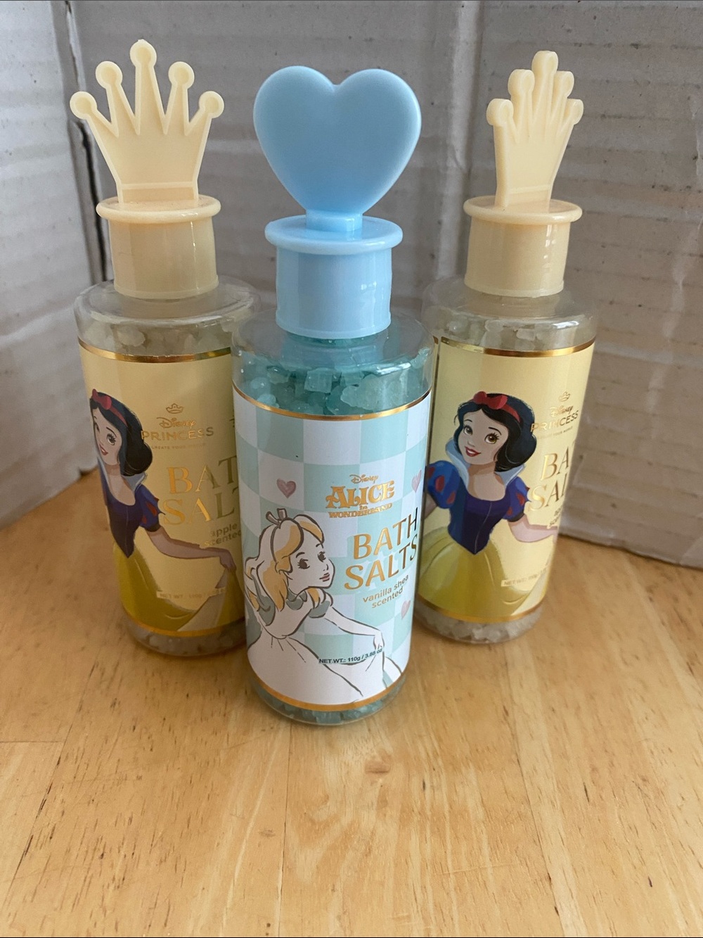 Disney Bath Salts Trio Alice and 2 Princess Snow White Bottles NWT